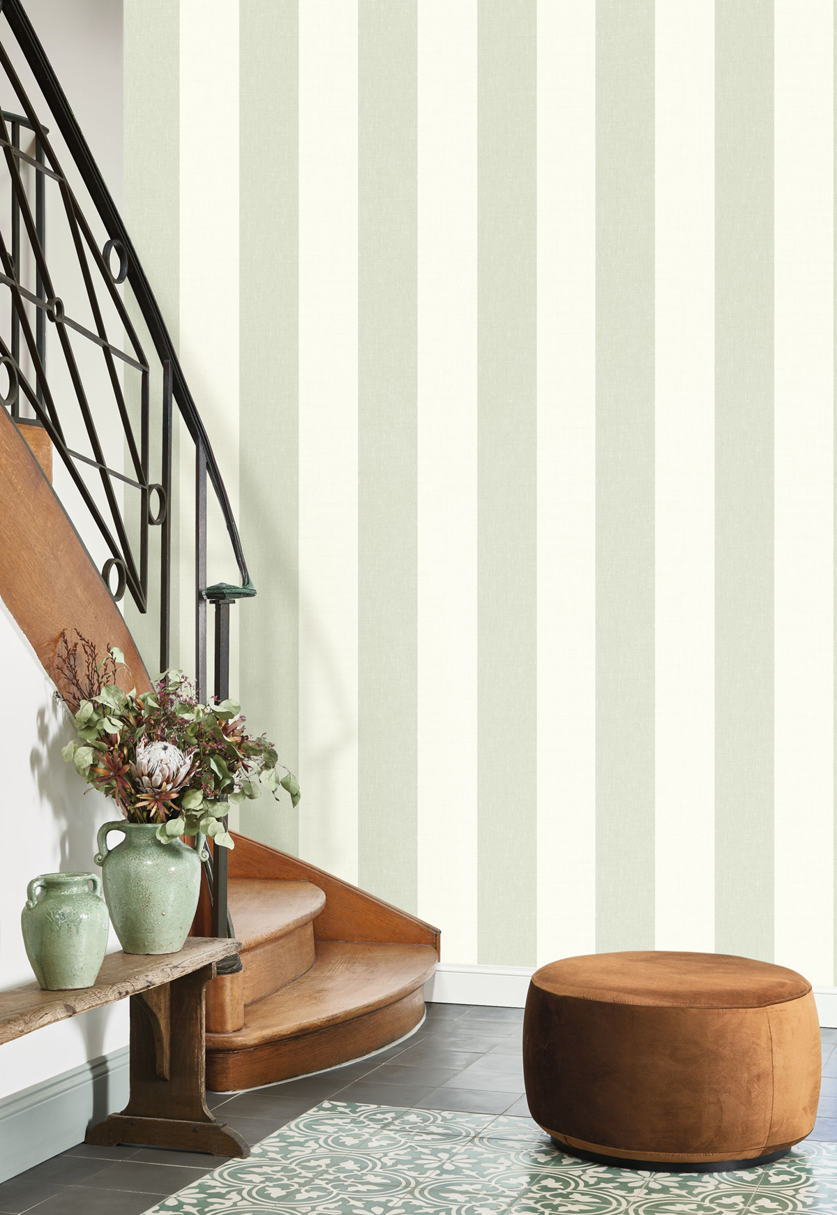 Papier peint Rayure Effet Lin vert celadon - Les Rayures de Casadéco | Réf. RAYS28467396