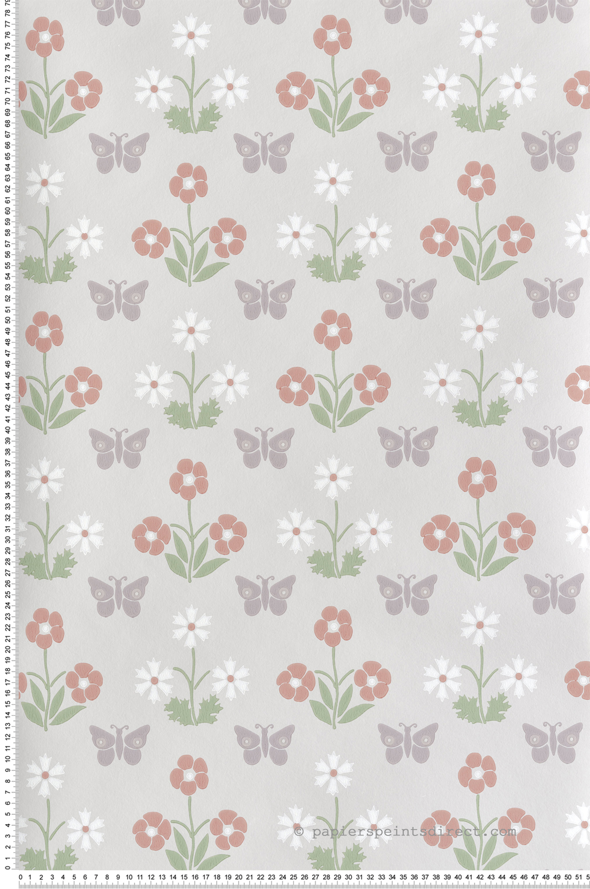 Papier peint Fleuri Burges Butterfly French Grey - National Trust Papers 4 de Little Greene | Réf. 0267BUFRENC