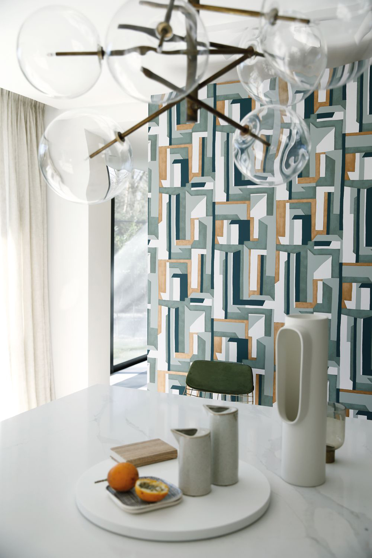 Papier peint graphique Jazz Vert d'eau/Bleu - Misura de Casamance AMB2 | Réf. CAS-74481352