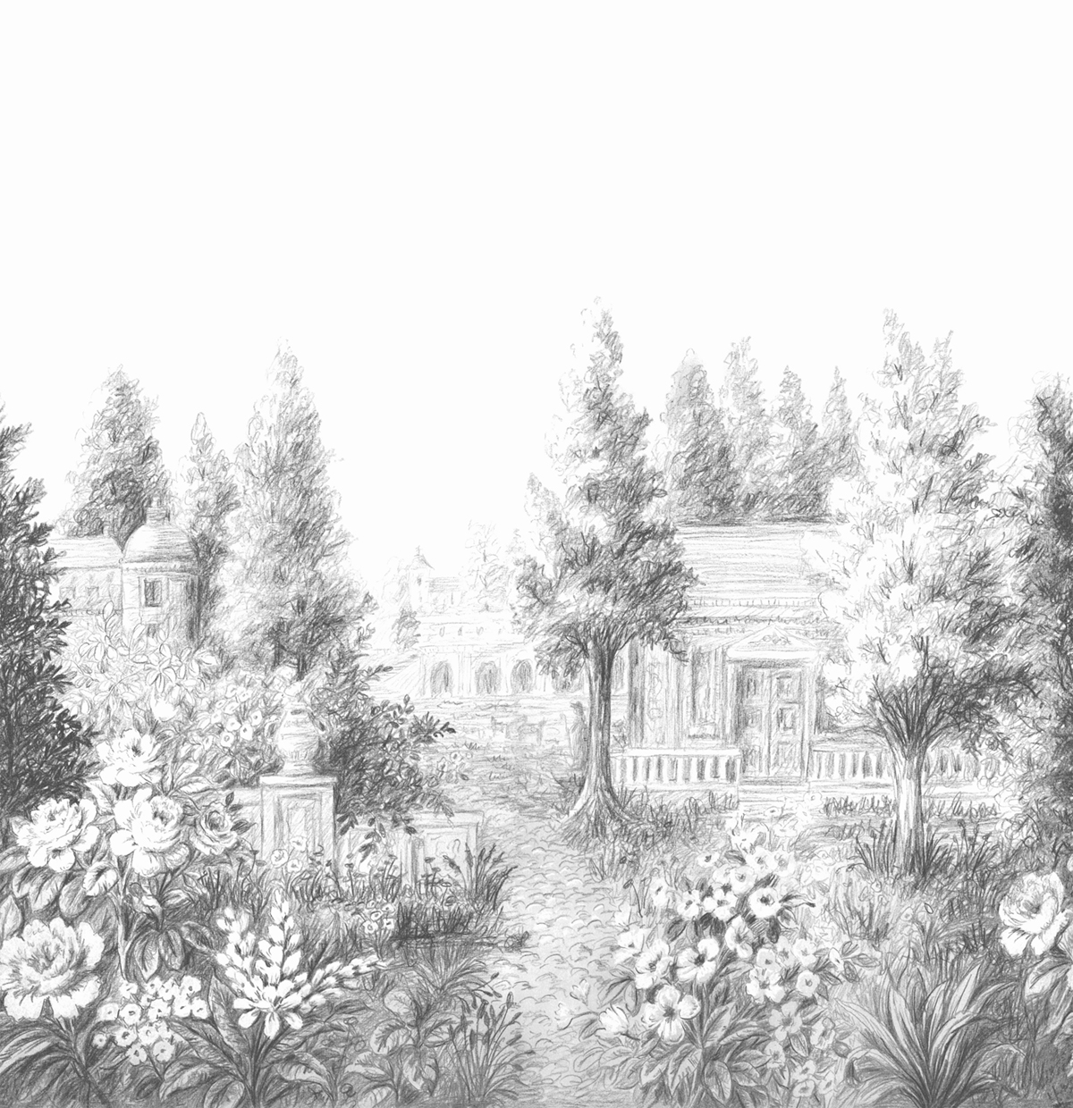 Papier peint panoramique Parc à la Francaise L noir fusain 300x310 - Wonderwalls de Casadéco | Réf. WDWS89029709