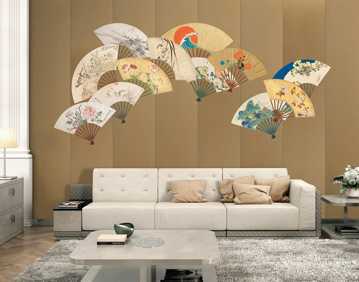 Papier peint panoramique Éventail Hand Fans marron glacé - Panorama 2 de Lutèce | Réf. LTC-PAN1603C