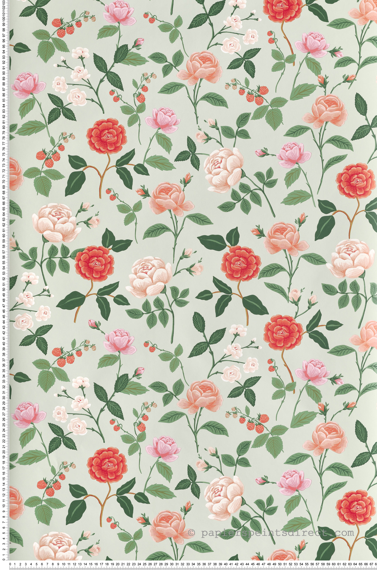 Papier peint Fleurs Romantiques saumon vert amande - Rifle Paper Co. 3 de York (Initiales) | Réf. INI-RF7545