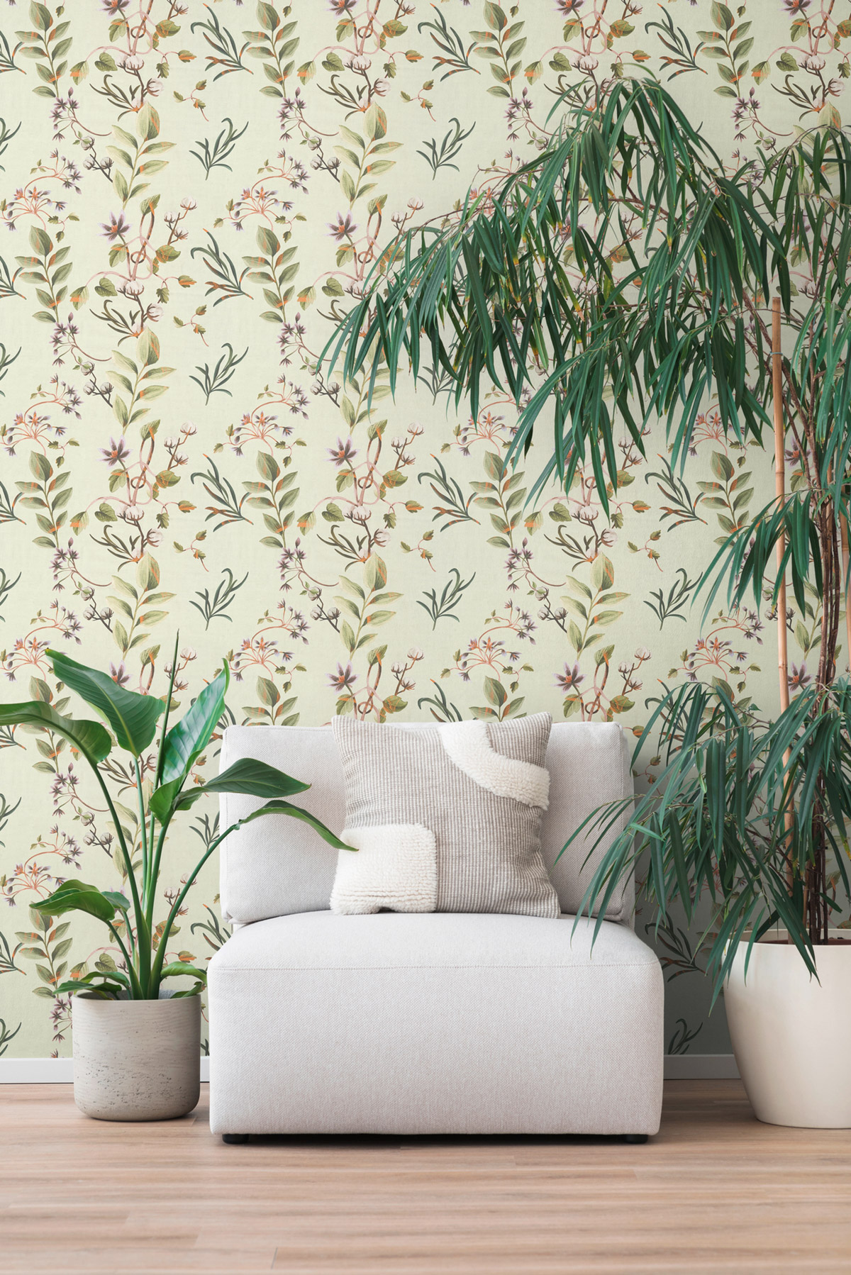 Papier peint Fleur Coton vert amande - Anna D'Andrea d'A.S. Création | Réf. AS-782121