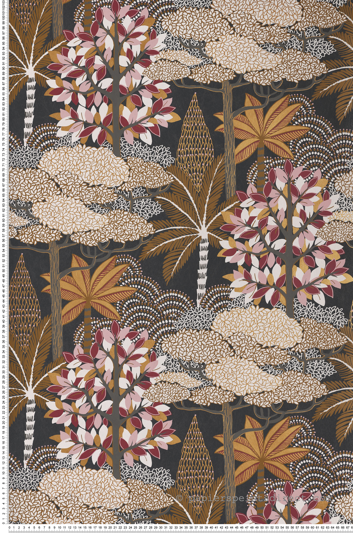 Papier peint Forêt Marakanda anthracite rose - Nuit d'Orient de Casamance | Réf. CAS-75380304