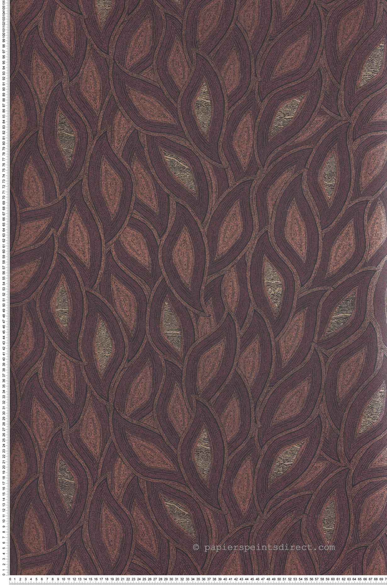 Papier peint Feuille Ethnique Maeva prune métallisé - Terra de Masureel | Réf. MAS-TER403