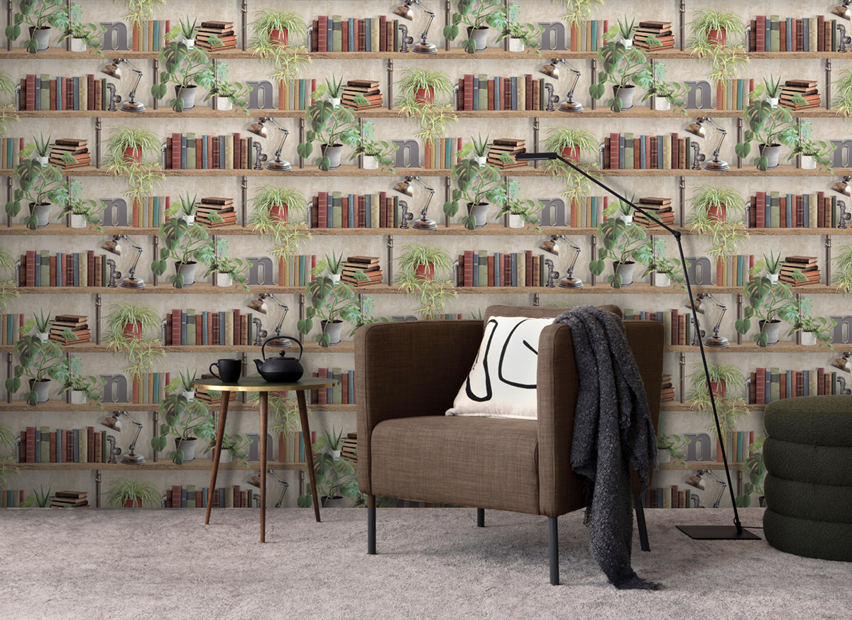 Papier Peint Étagère Industrielle marron - Illusion d'Ugépa | Réf. UGP-M89608