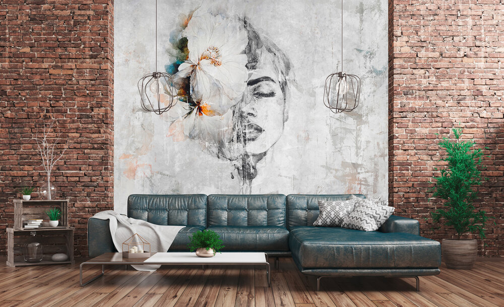 Papier peint panoramique Street Art Femme Fleur - Wall Love d'A.S. Création | Réf. DD129583