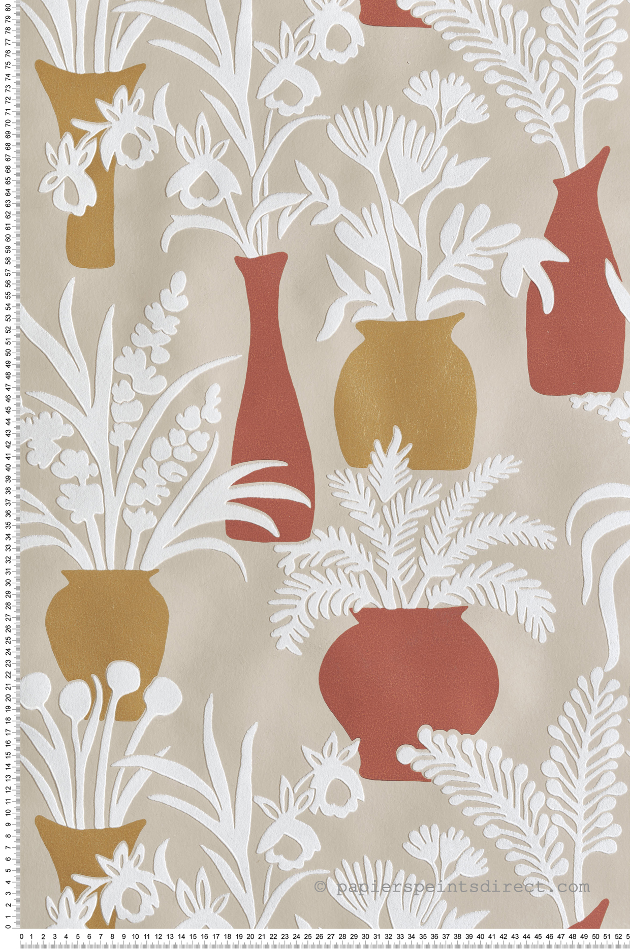 Papier peint Pot de Fleurs Amphora Velours Flock terracotta doré - Irisa d'Osborne & Little | Réf. OSB-W7854-03