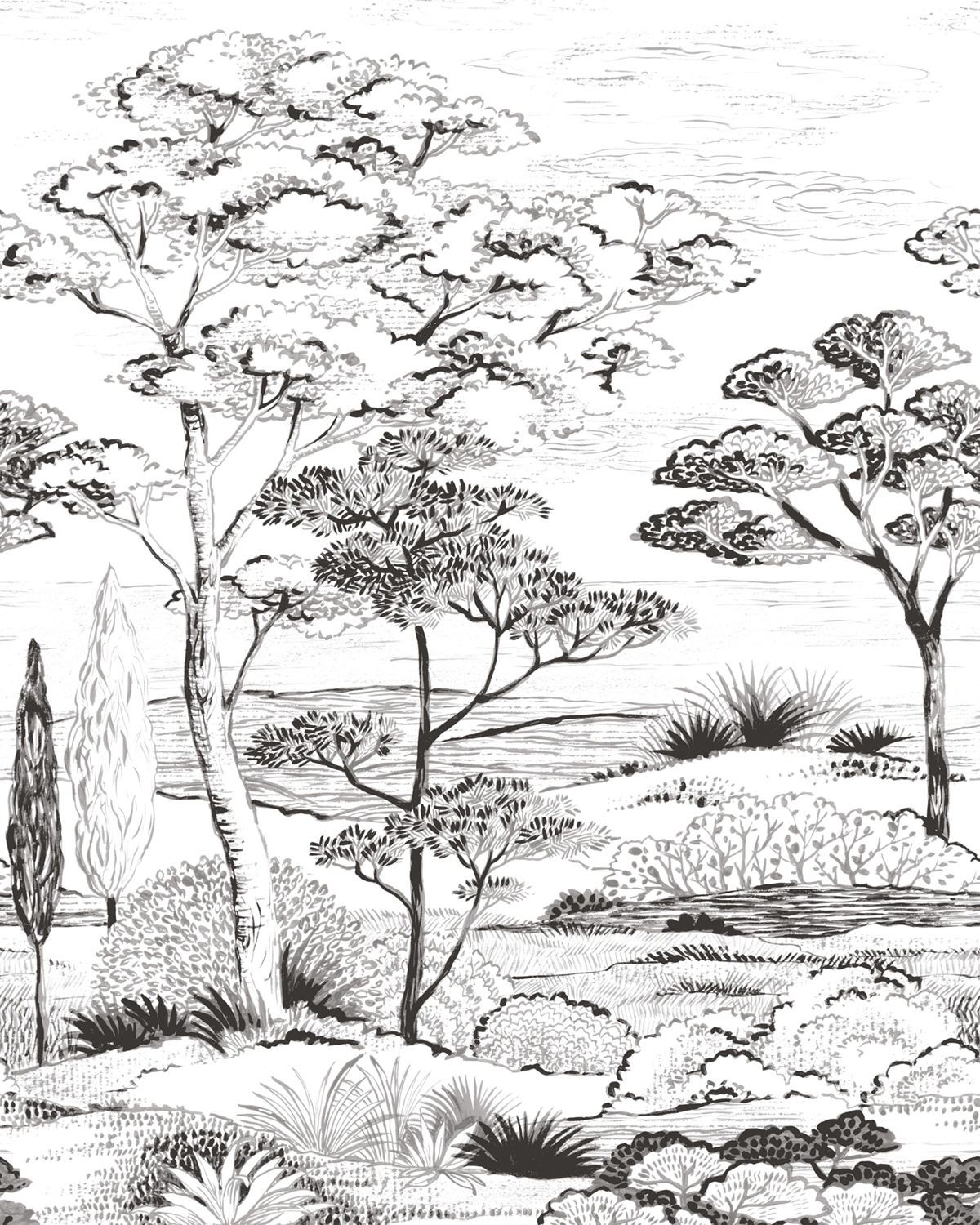 Papier peint panoramique Arbre Piana S noir blanc 200x250 - Wonderwalls de Casadéco | Réf. WDWS89159005