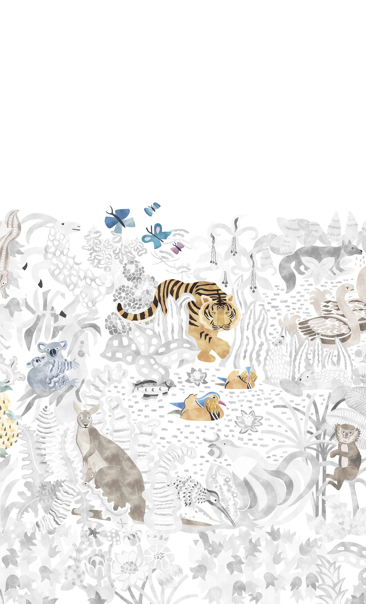 Papier peint panoramique Les 5 Continents Gris Coloré A - 1/2/3/4 - Isidore Leroy