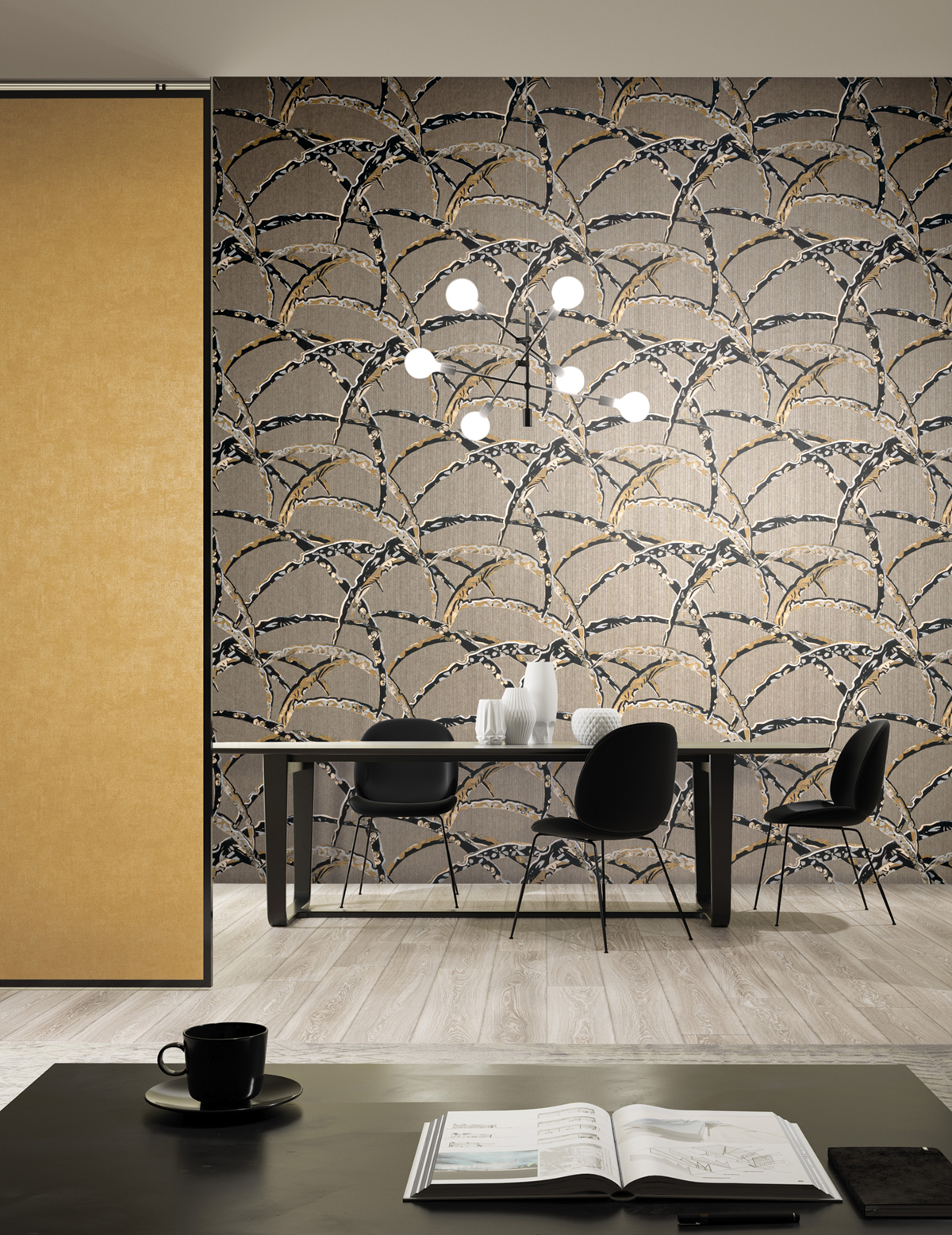 Papier peint Branche Kimono Daika ocre taupe - Kimono de Masureel | Réf. MAS-KIM503