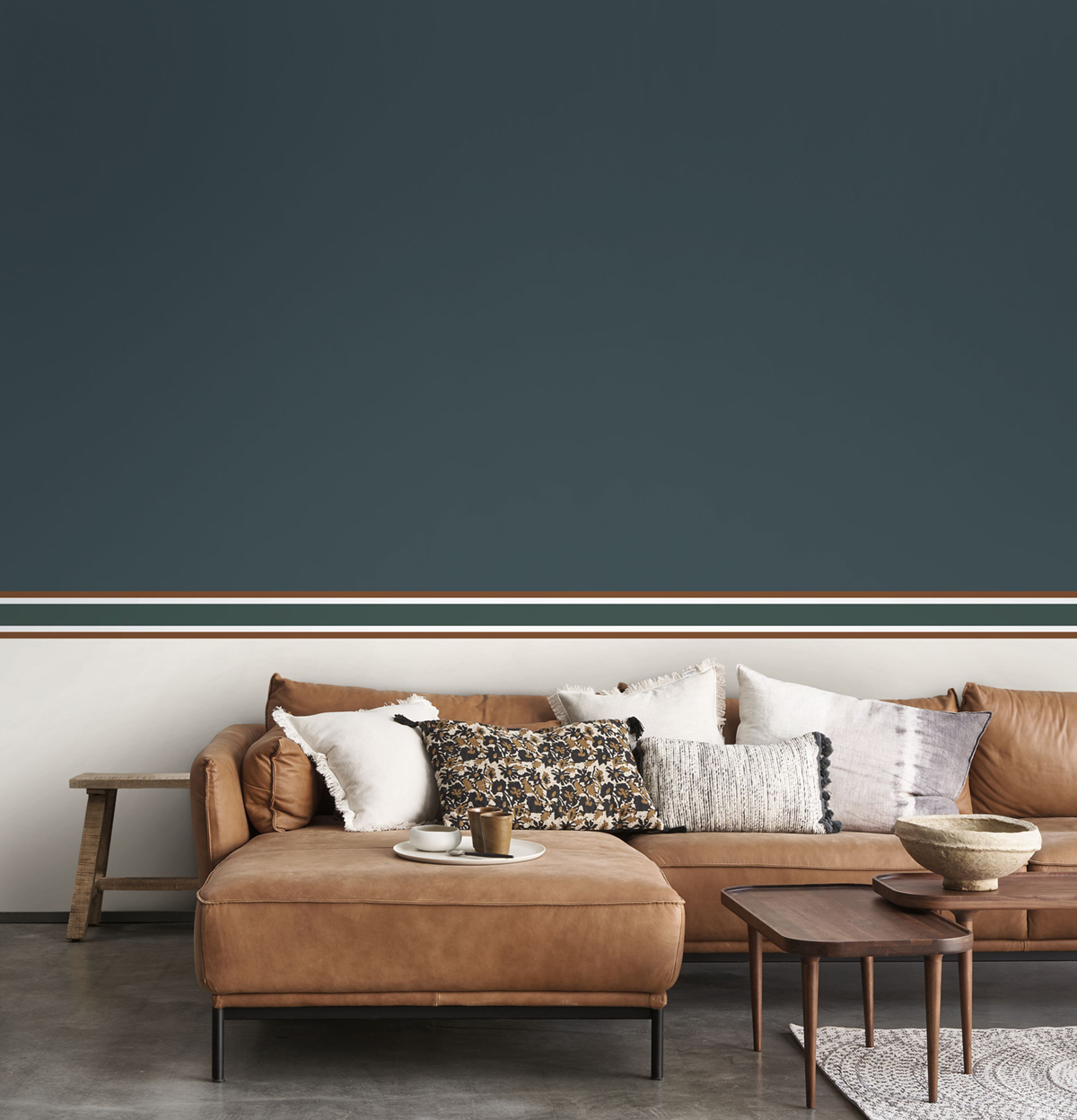 Frise Classique Rayure Élégante bleu pétrole marron - Galons et Frises de Casadéco AMB2| Réf. GAFR200386890