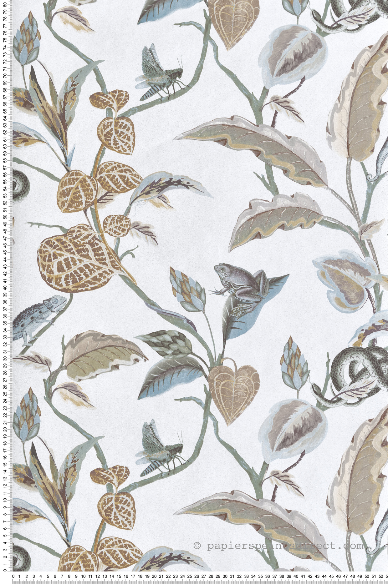 Papier peint Animaux Botanique Feuillage bleu doux doré - Maison Paradis de Lutèce | Réf. LTC-MP15506