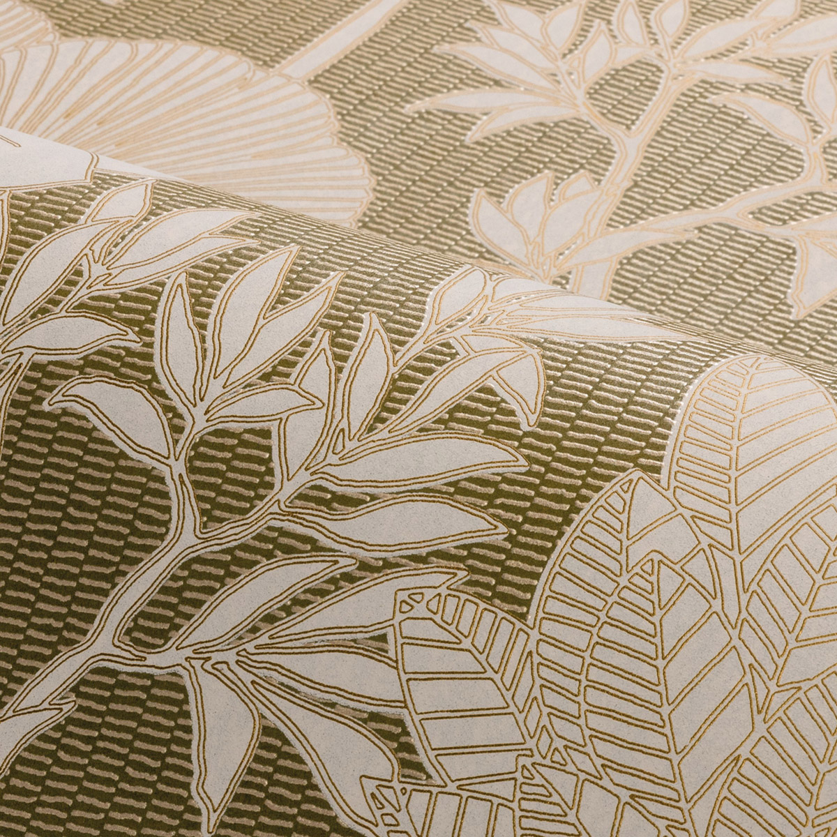 Papier peint Jardin Exotique Inara kaki doré - Tressora de Casamance | Réf. CAS-76900202