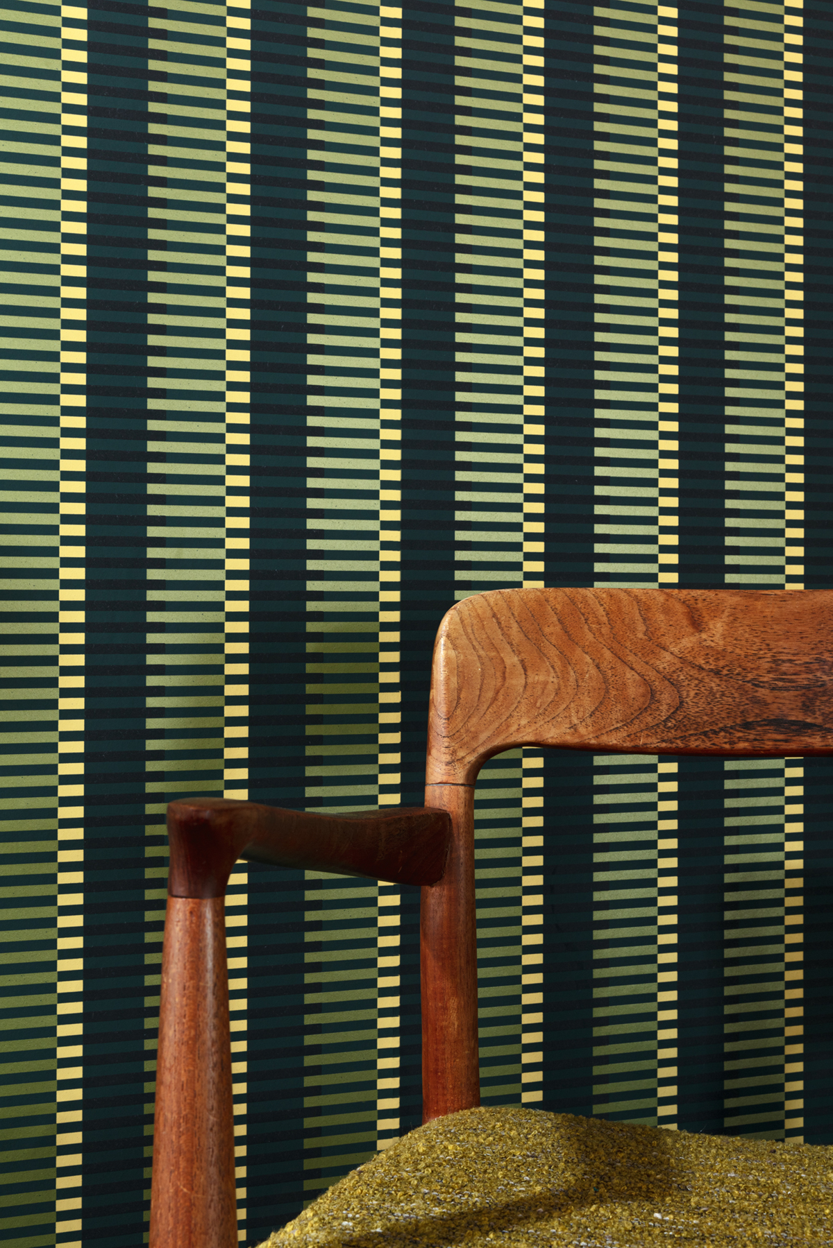 Papier peint Trait Géométrique Jules vert métallisé - Folies de Masureel | Réf. MAS-FOL406