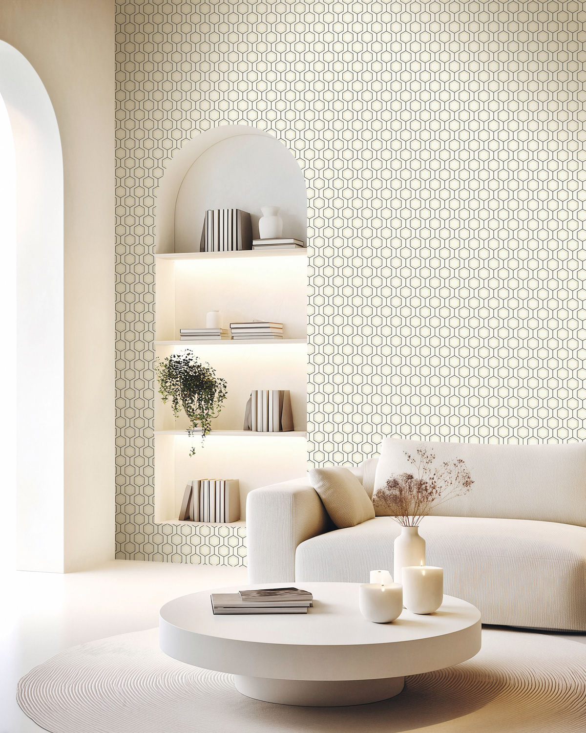 Papier peint Hexagones Élégants Hexaline noir blanc doré - Moonlight 3 de Casélio | Réf. MNL3107130937