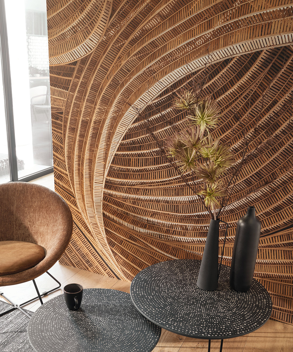 Papier peint panoramique Tressage Vannerie beige - Gingko de Casadéco | AMB Réf. GINK86261456