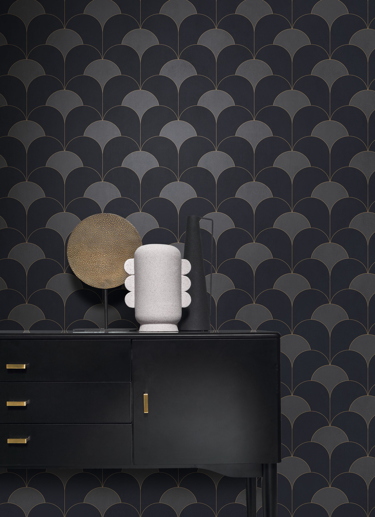 Papier peint Géométrique Art Déco Théâtre noir réglisse - Twenties de Casadéco | Réf. TWNT88689595