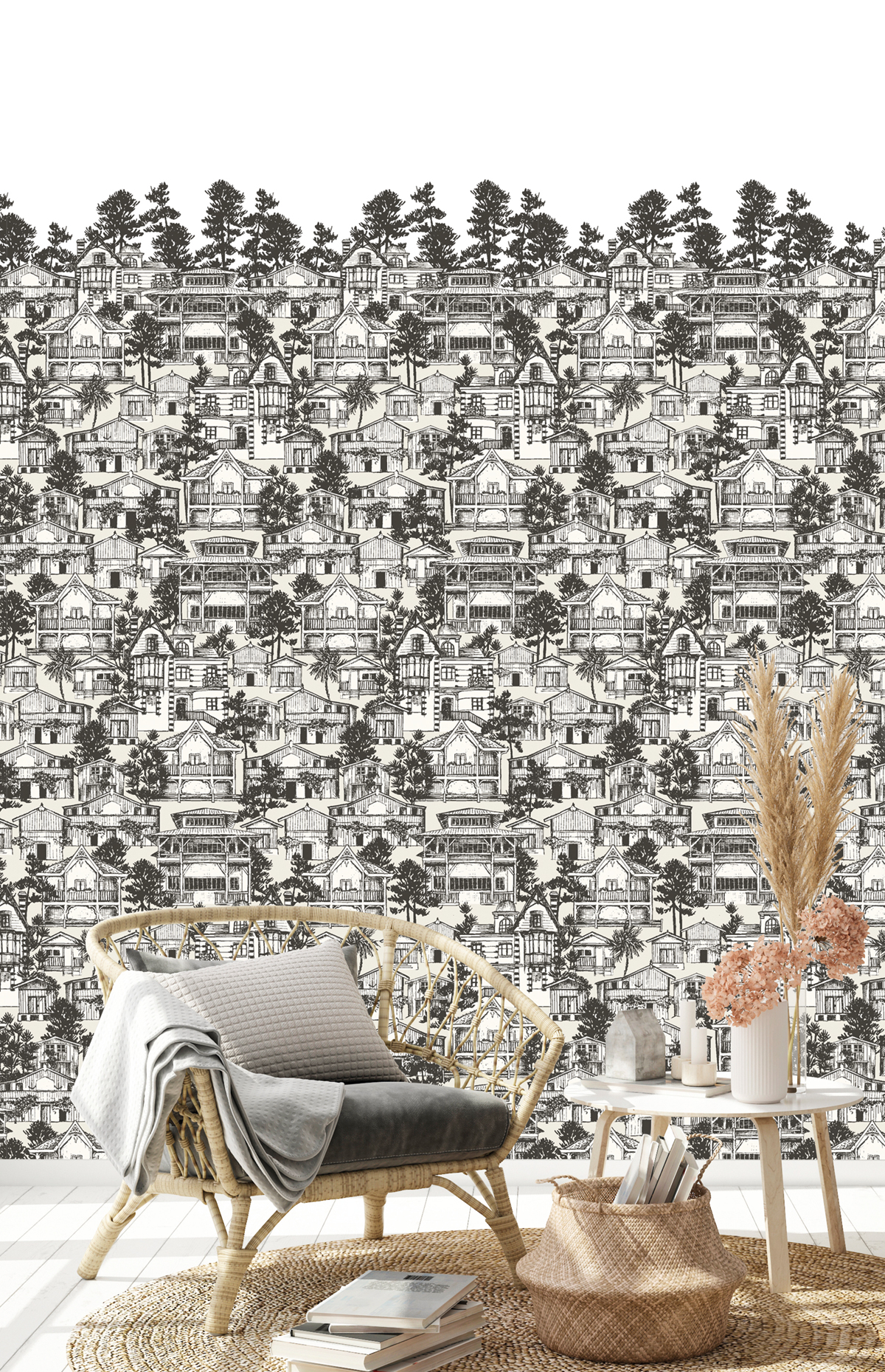 Papier peint panoramique Première ligne Grisaille - 3 lés - Isidore Leroy AMB