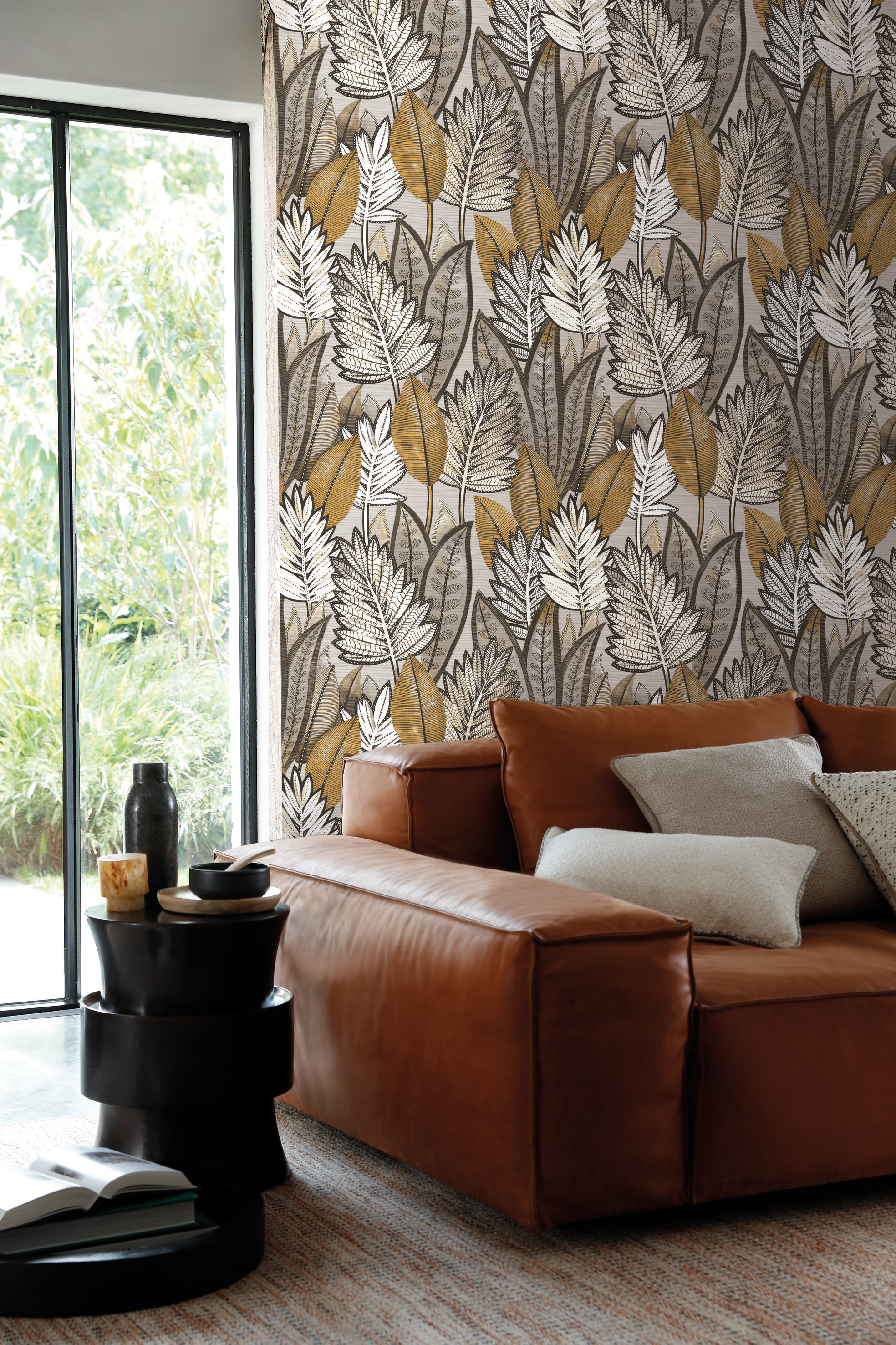 Papier peint Feuillage Sabal gris - Manille de Casamance | Réf. CAS-74680162