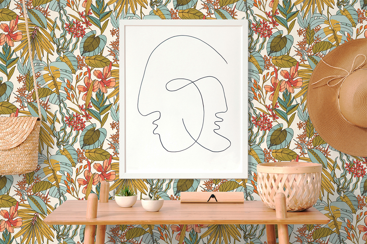 Papier peint Fleurs Tropicales turquoise et jaune - Arty de Lutèce | Réf. LTC-51210501