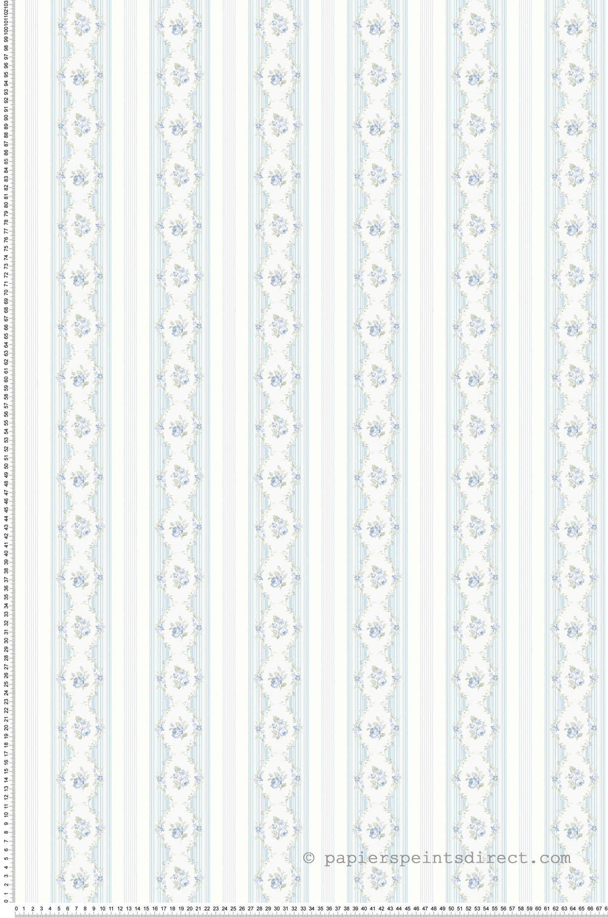 Papier peint Rayures Classique Fleuries bleu - Alice et Rose de Lutèce | Réf. LTC-VI80502