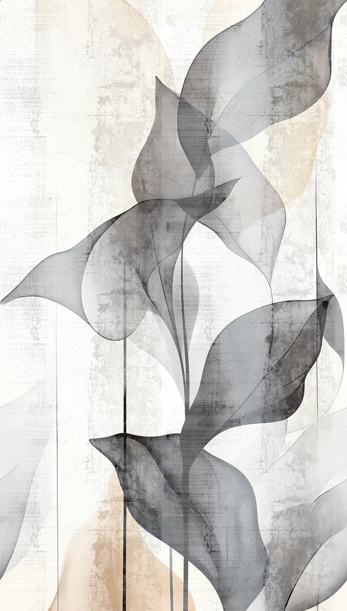 Papier peint panoramique Feuille Translucent Grace noir orange - Cosmoliving d'A.S. Création | Réf. AS-791449