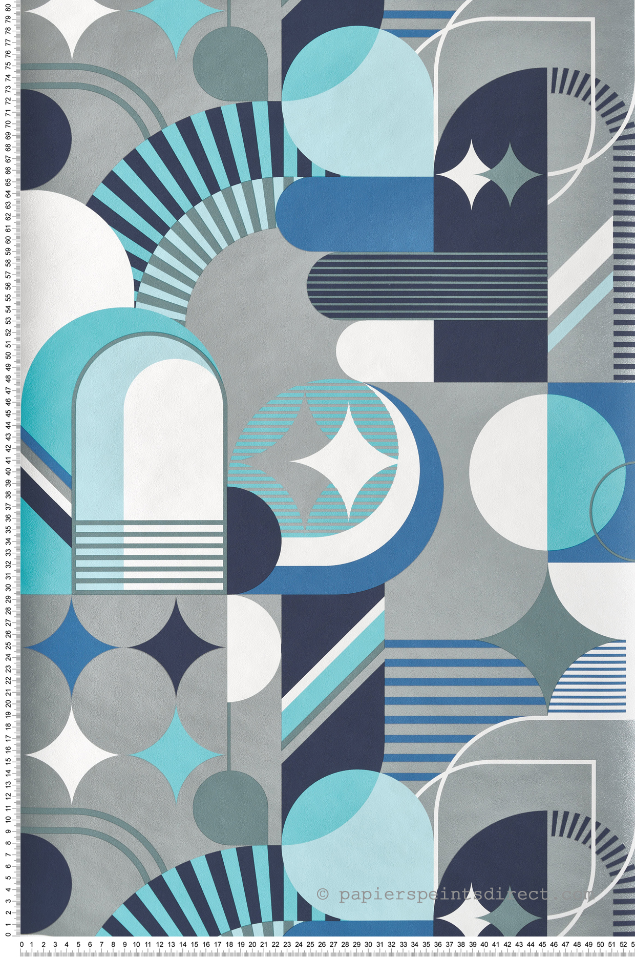 Papier peint Géométrique Vintage bleu et argenté - Pop d'Ugépa | Réf. UGP-M47401