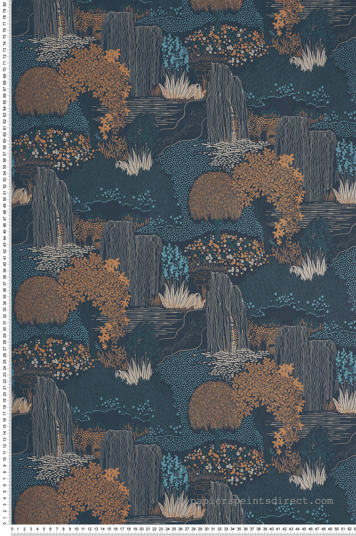 Papier peint jardin Japonais Niwa bleu encre doré - Kyoto de Casadéco | Réf. KYTO88726759