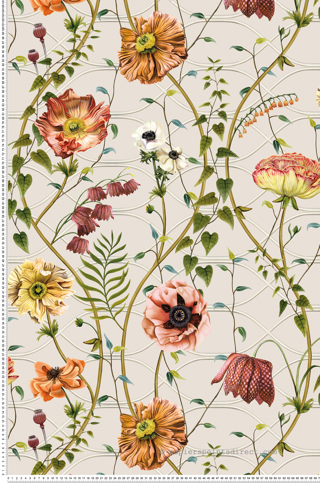 Papier peint Lianes et Fleurs beige - Lamorran d'Osborne & Little | Réf. OSB-W7684-03