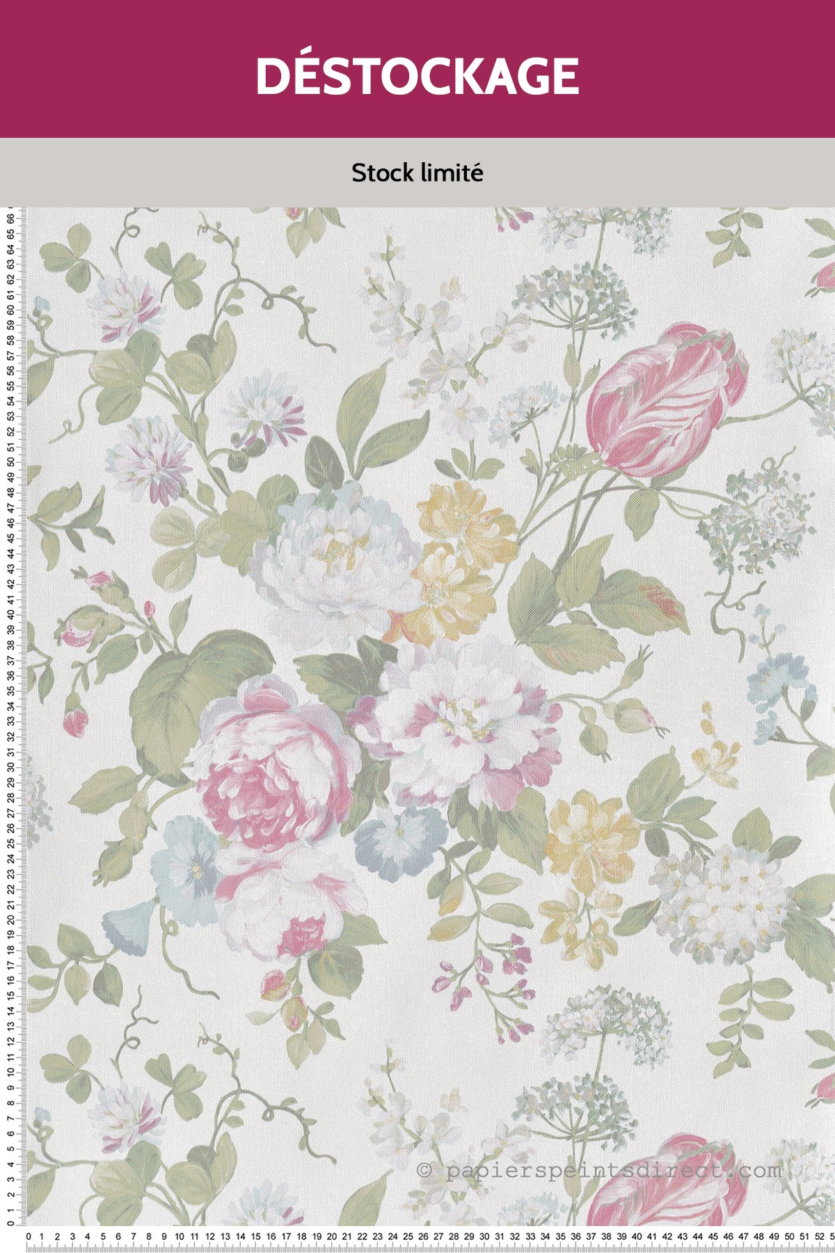 Papier peint Destockage - Classique Grosse Fleur rose - Garden Party de Montecolino