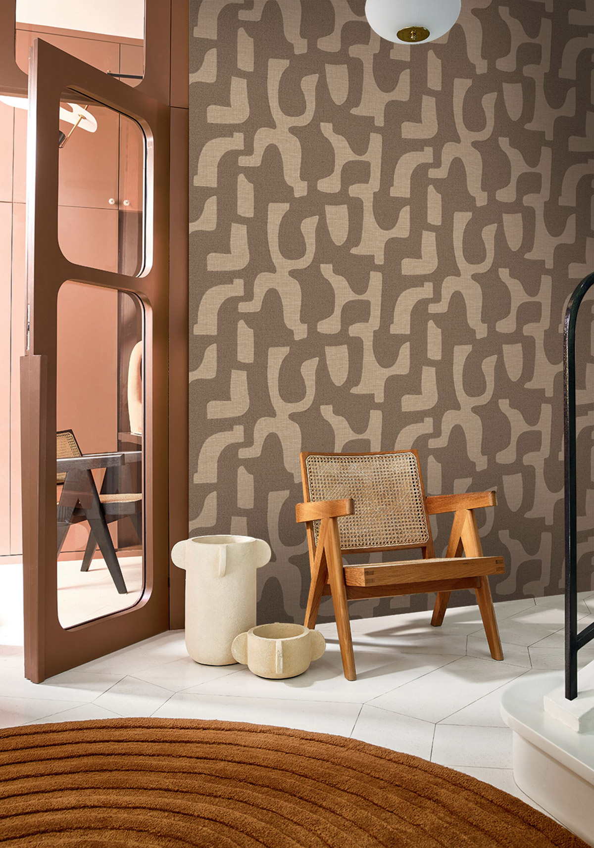 Papier peint Graphique Seran brun beige travertin - Le Lin 3 de Casamance | Réf. CAS-76560202