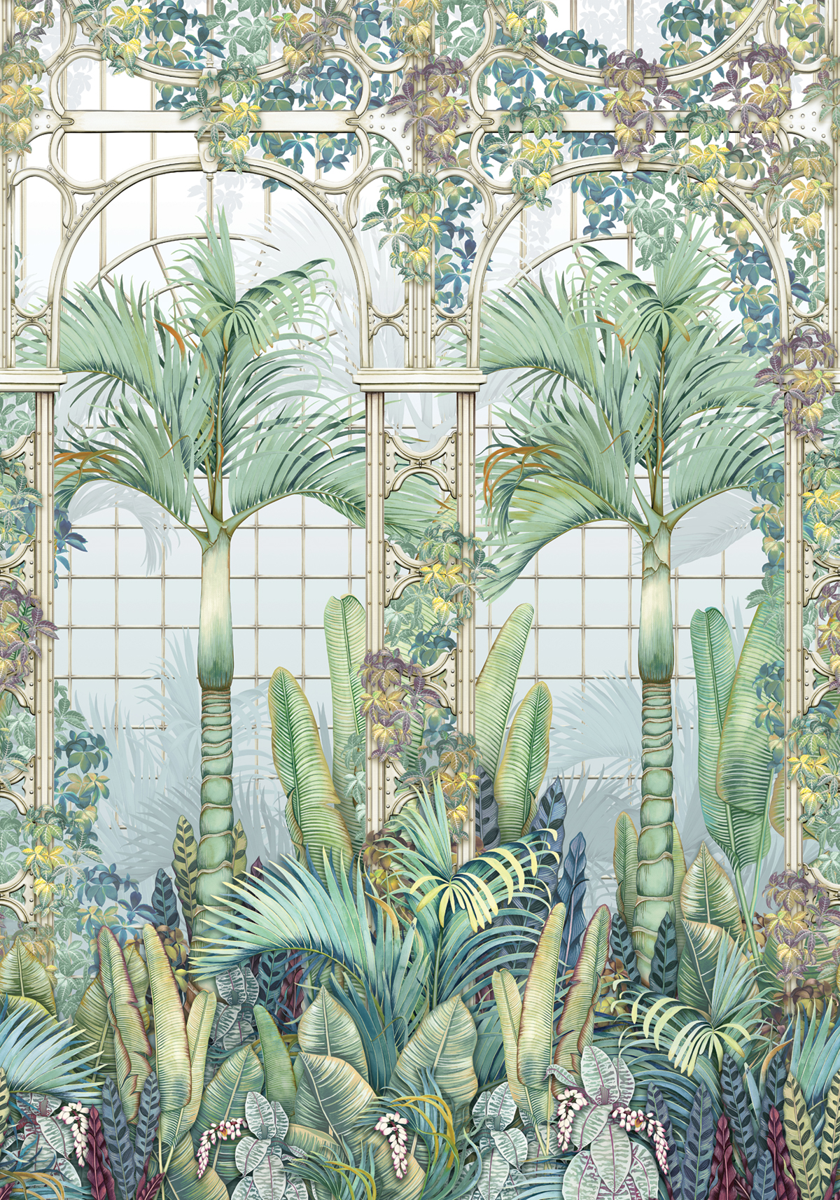 Papier peint Verrière Tropicale Palm House bleu - Mansfield de Osborne & Little | Réf. OSB-W7452-02