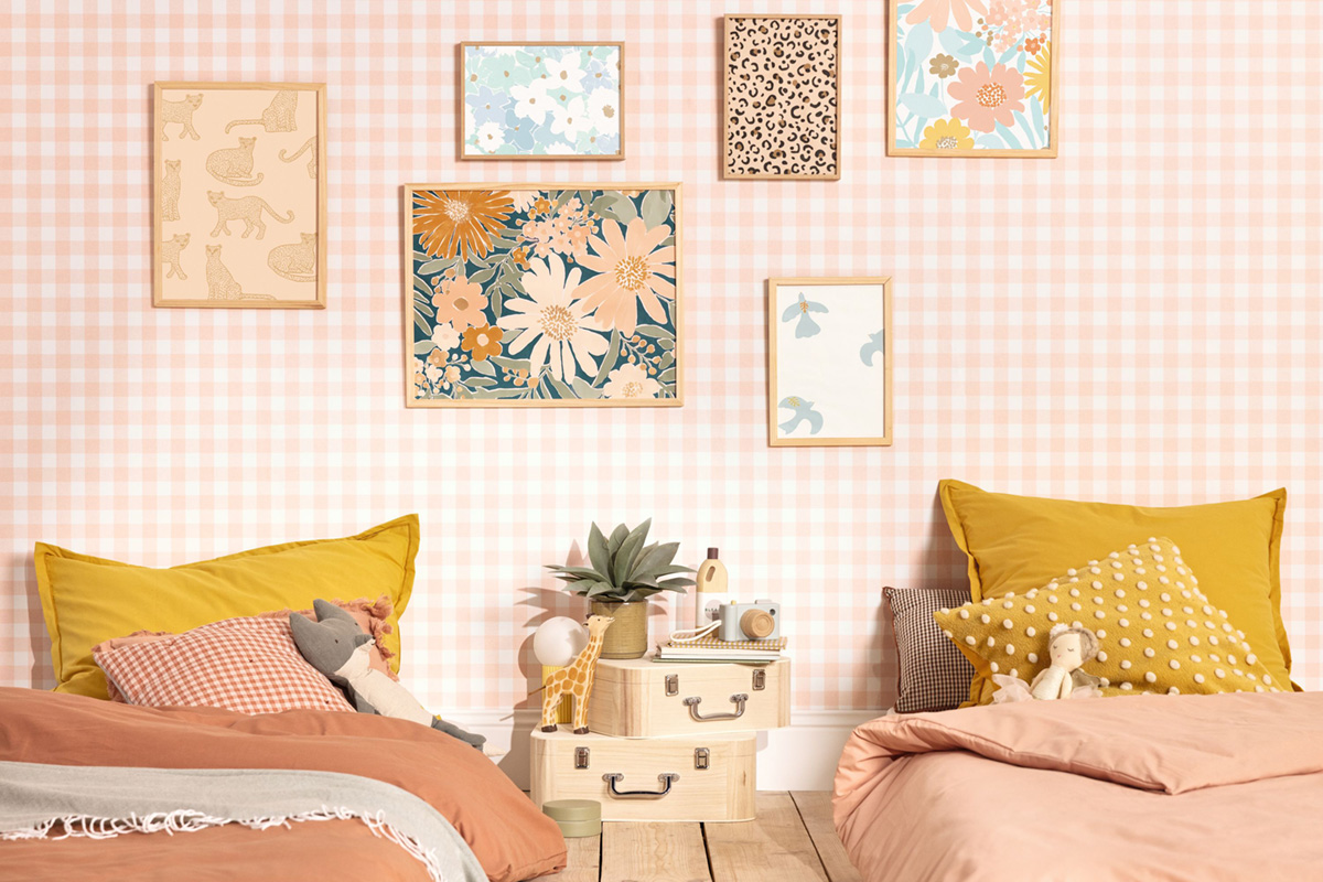 Papier peint Vichy Carreaux Victoria rose - Happy Kids Club de Casélio | Réf. HKC104420435