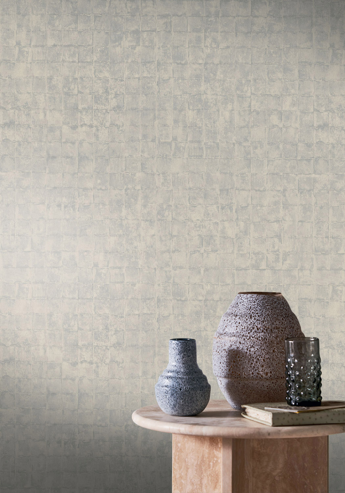 Papier peint Carreaux Faenza galet argenté - Cérame de Casamance AMB2| Réf. CAS-76080304