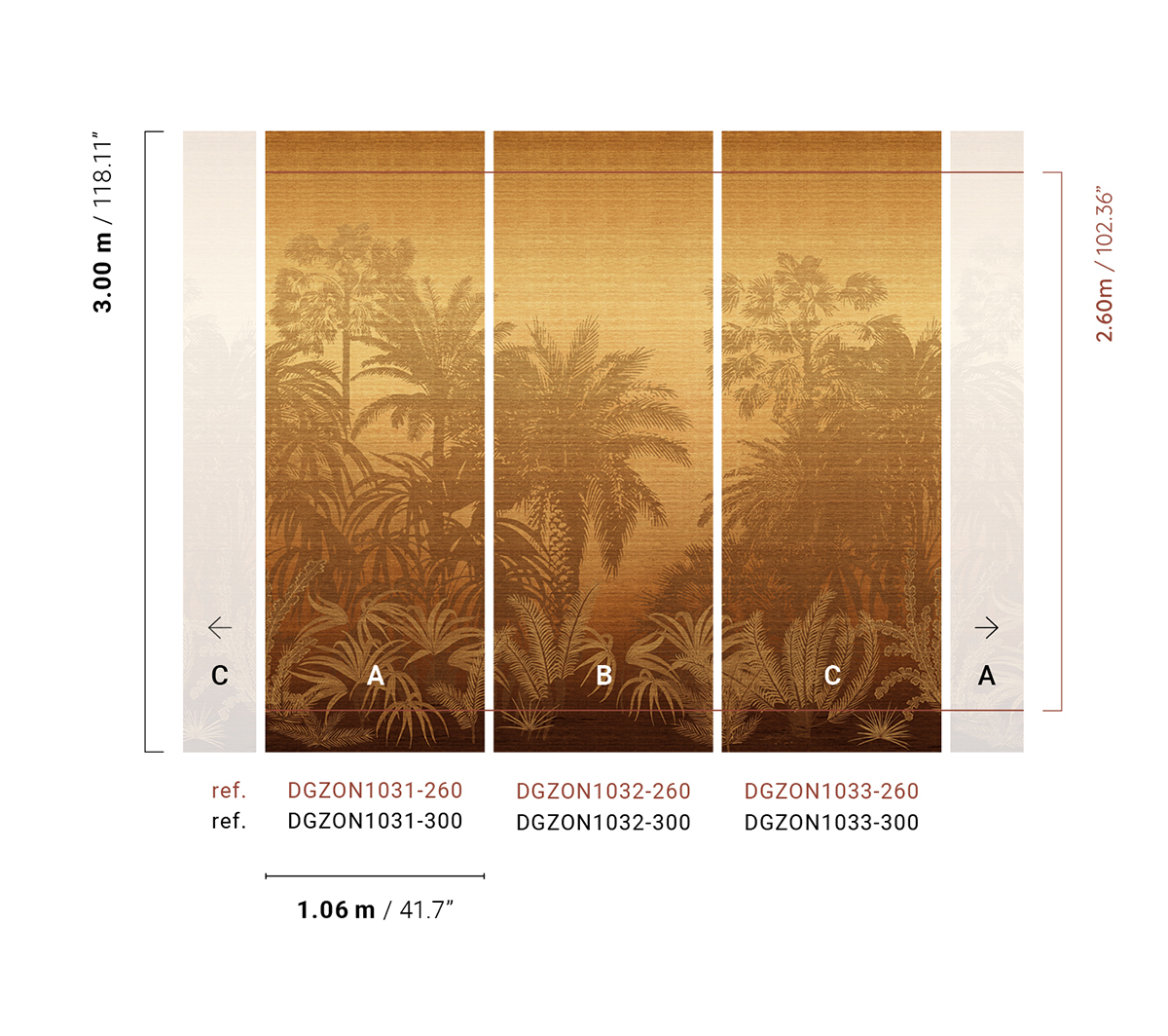 Papier peint panoramique Jungle Awarra ocre - A H260 - Amazone de Masureel | Réf. MAS-DGZON1031-260