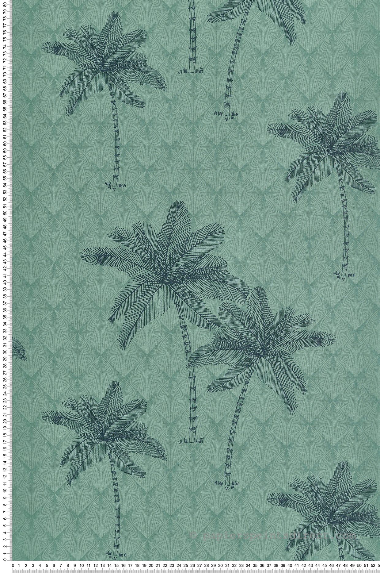 Papier peint Palmier Art Déco vert et bleu - Jardin d'Eden de Lutèce | Réf. LTC-51202704