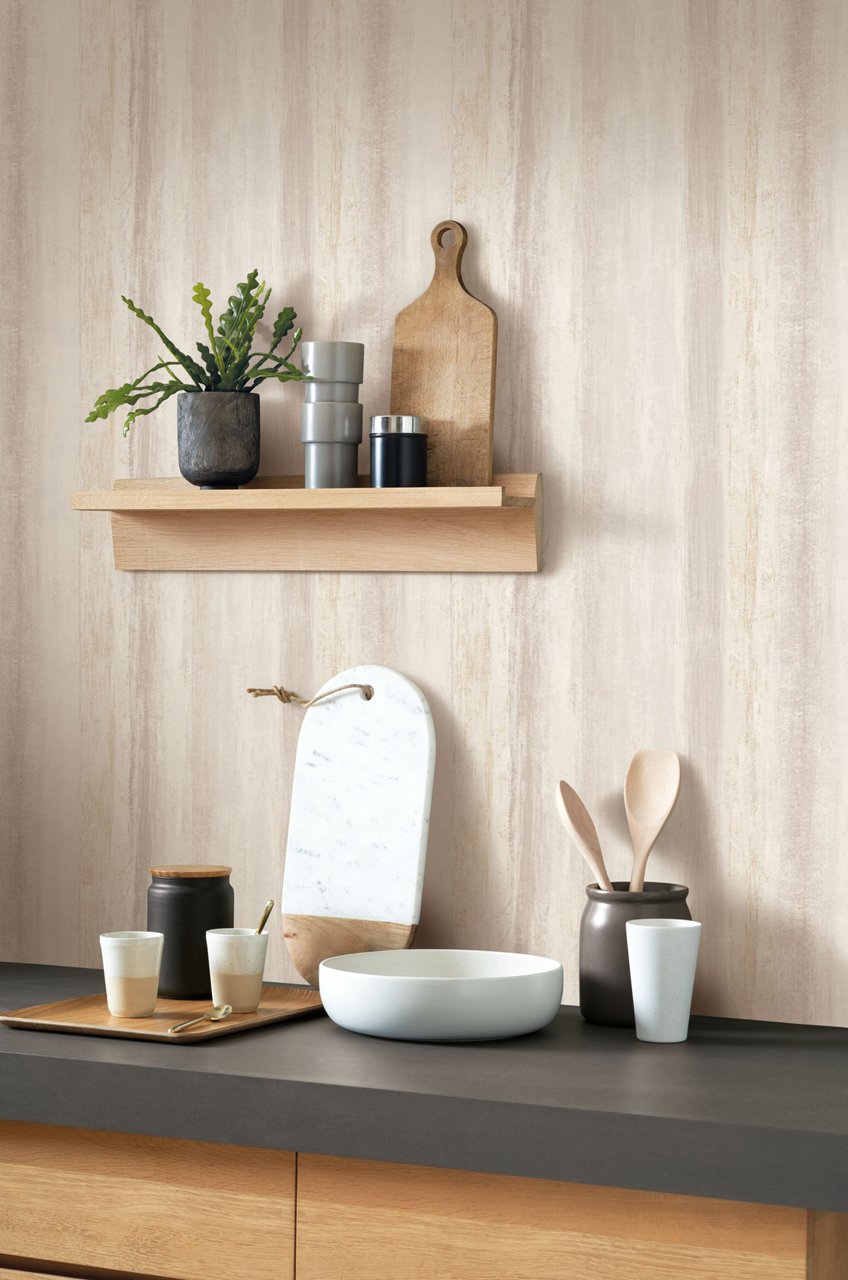 Papier peint Effet Béton beige nacré - Les Rayures de Casadéco | Réf. RAYS26921124