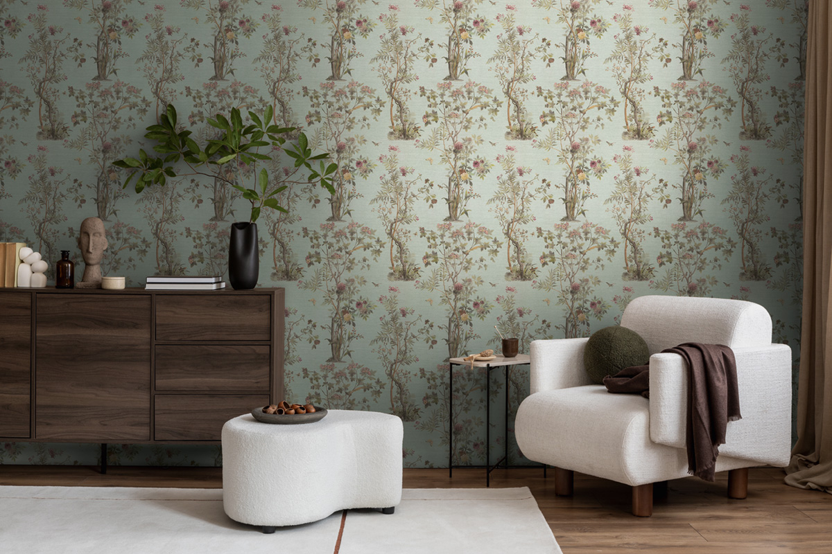 Papier peint Arbre Botanique bleu doux nacré - History of Art 2 d'AS Création | Réf. AS-790435