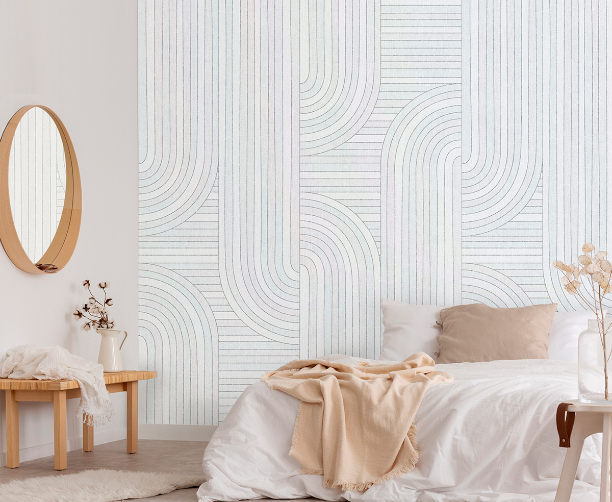 Papier peint panoramique Graphique Arrondi Rainbow gris bleuté - Panorama 2 de Lutèce | Réf. LTC-PAN1822C