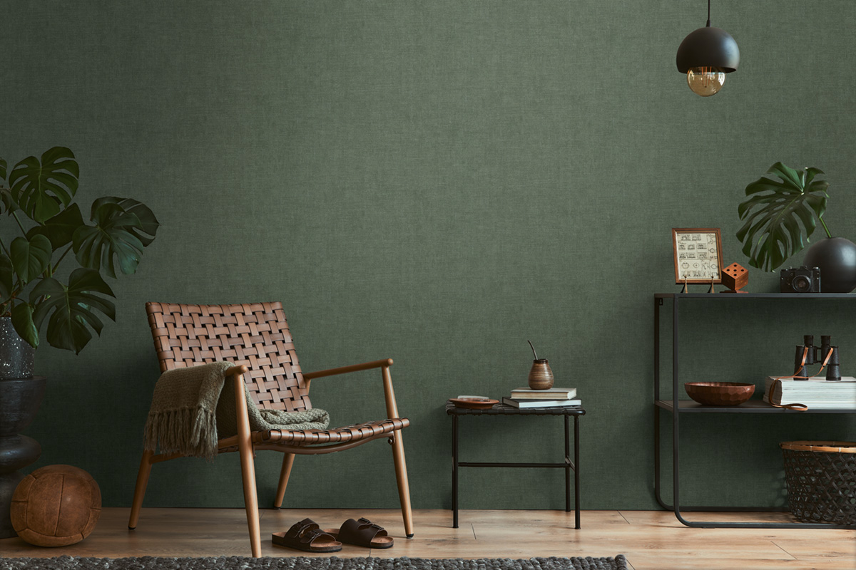 Papier peint Uni Tissage vert sombre - History of Art 2 d'AS Création | Réf. AS-790448