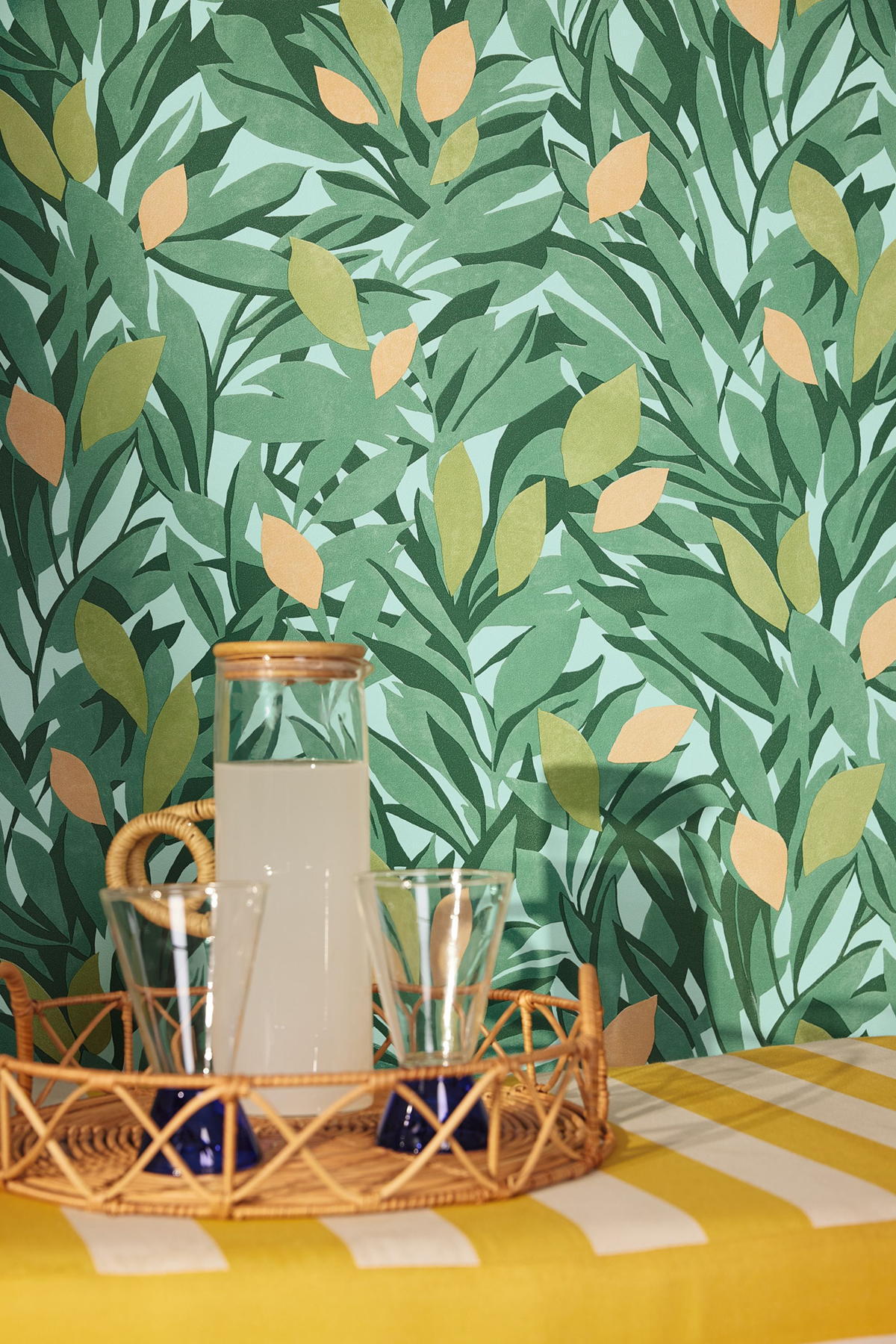 Papier peint Feuillage Citronnier Cassis vert sapin beige - Azur de Casélio AMB2 | Réf. AZU105457331