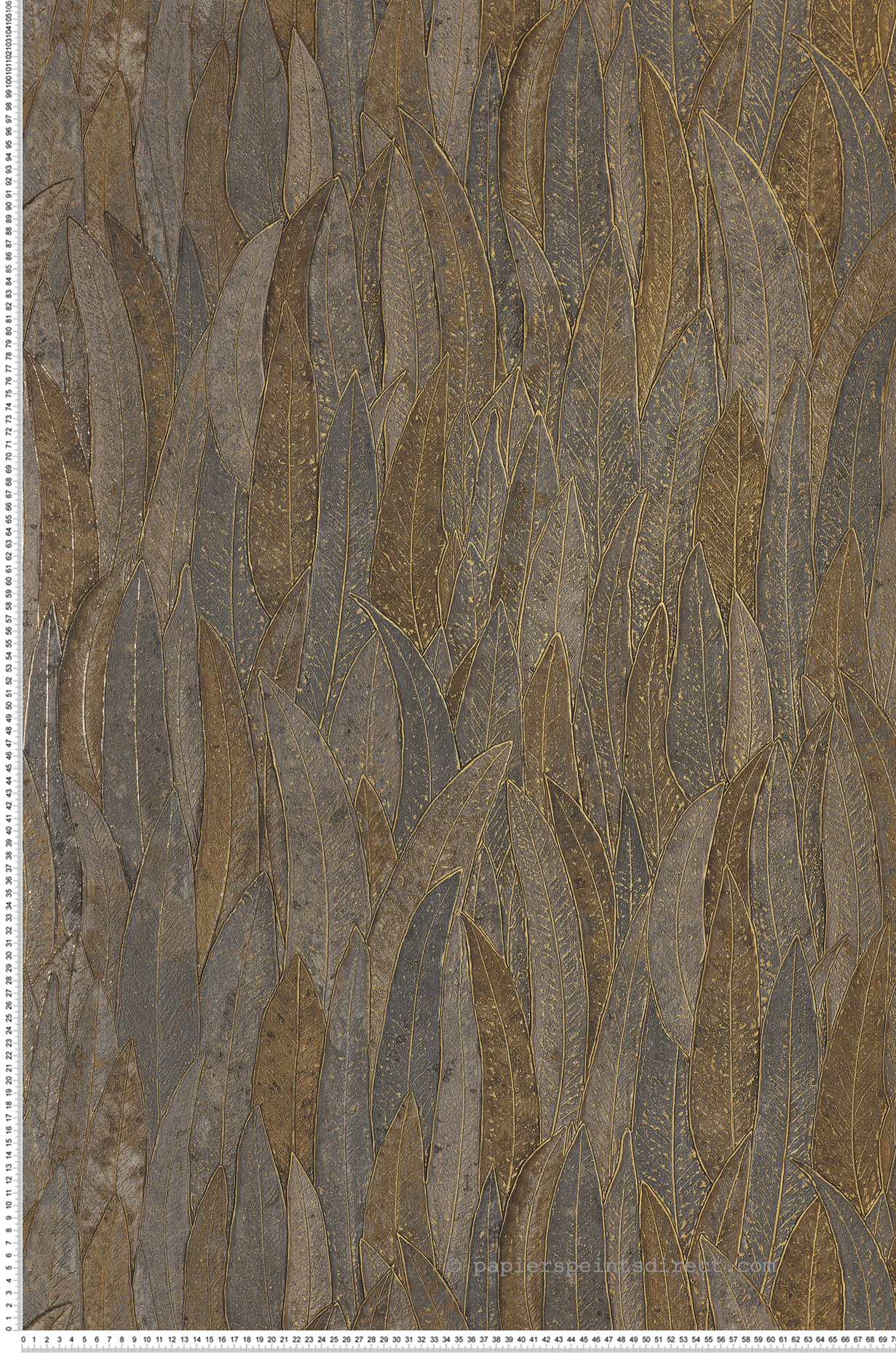 Papier peint Feuille Cinerea anthracite doré - Nature Précieuse de Casamance | Réf. CAS-76533466