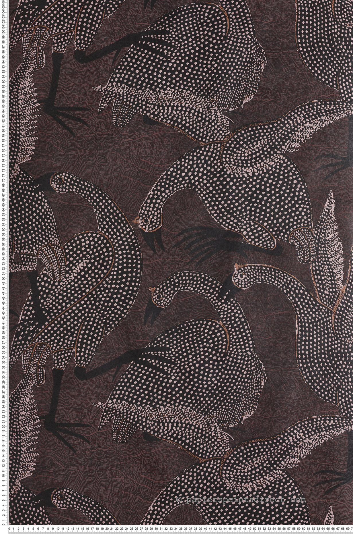 Papier peint Oiseau Pintade Guinea aubergine métallisé - Terra de Masureel | Réf. MAS-TER104