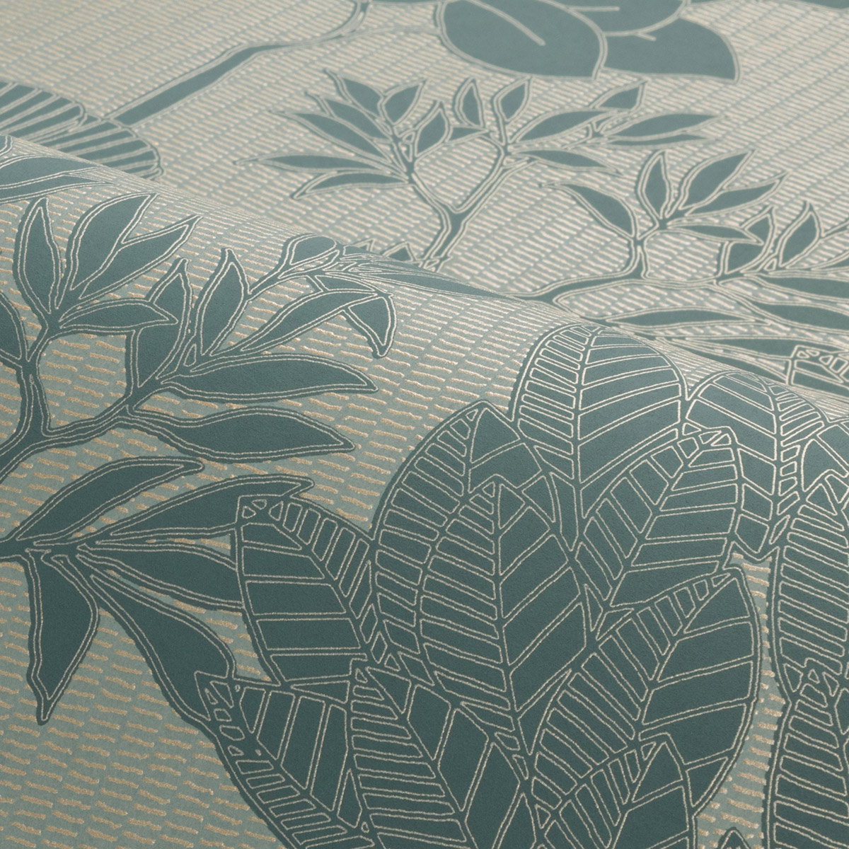 Papier peint Jardin Exotique Inara céladon doré - Tressora de Casamance | Réf. CAS-76900304