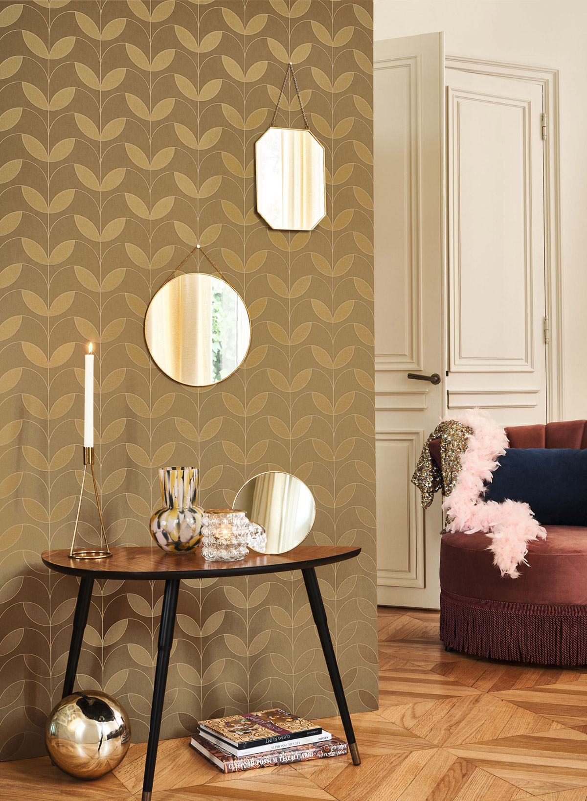 Papier peint Tulipe Art Déco Mistinguett mordoré - Années Folles de Casadéco | Réf. ANFO201022541