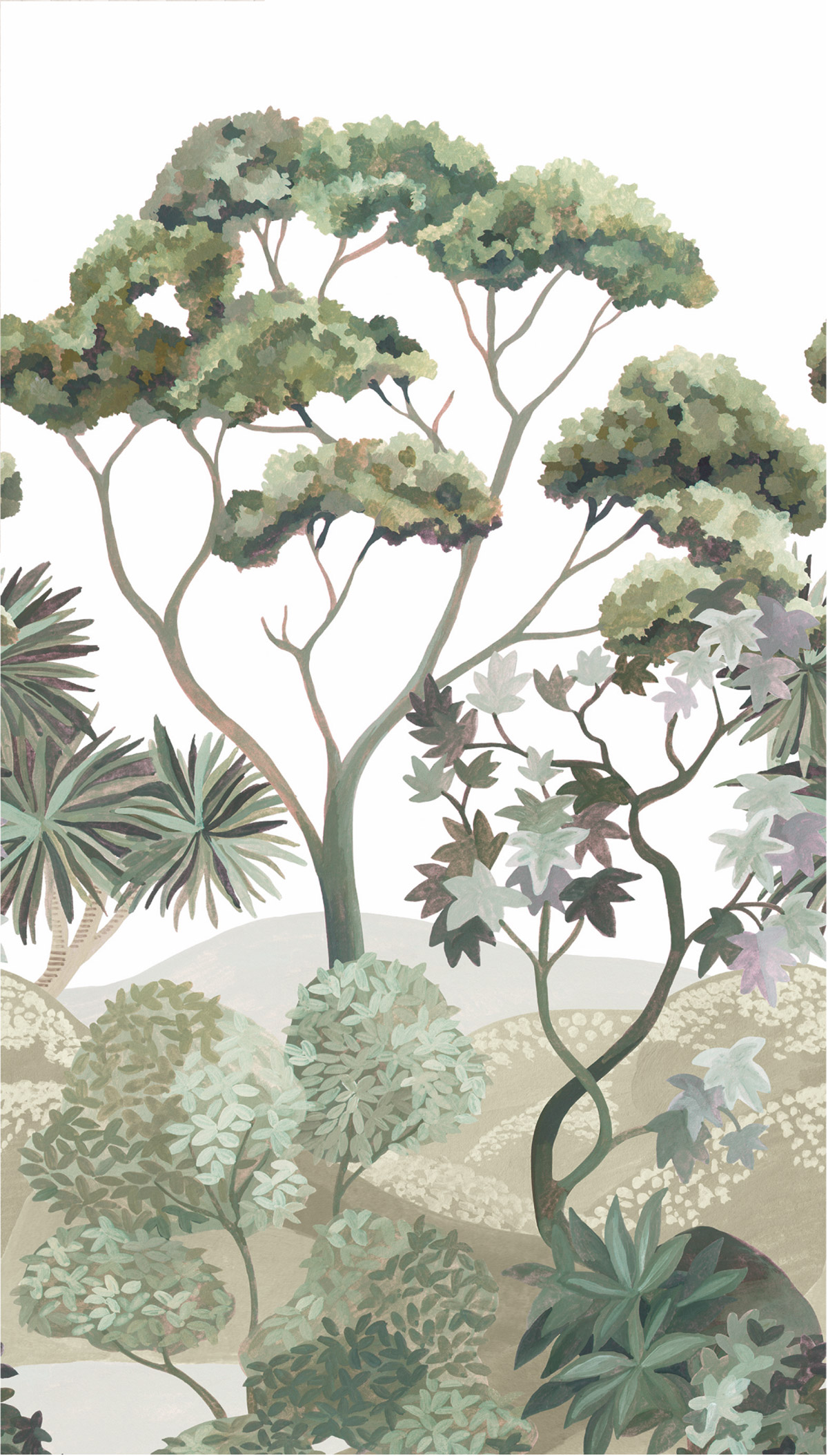 Papier peint Panoramique Botanique Pinède vert - Jardin d'Eden de Lutèce | Réf. LTC-51251504