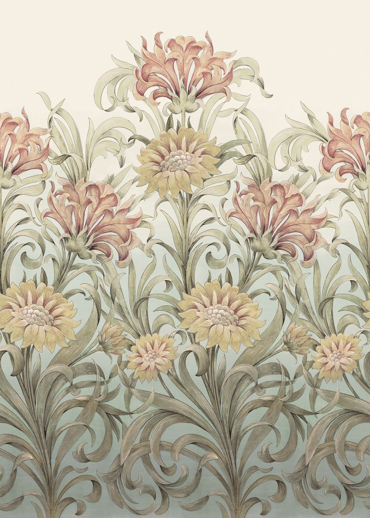 Papier peint panoramique Fleurs Ballet M vert bordeaux 200X280 - Heritage de Casadéco | Réf. HETA201257203