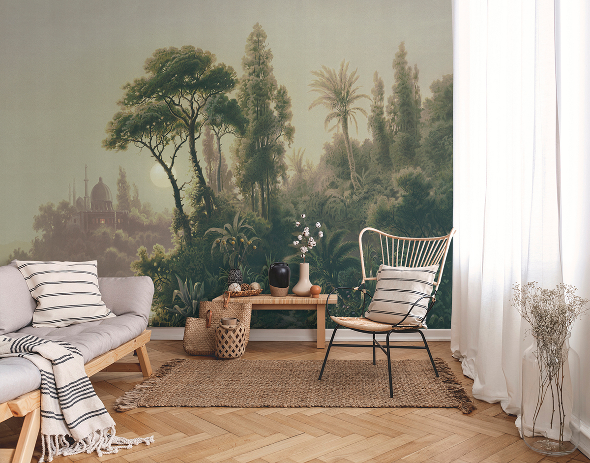 Papier peint panoramique Palais Colonial vert - Panorama 2 de Lutèce | Réf. LTC-PAN1631C