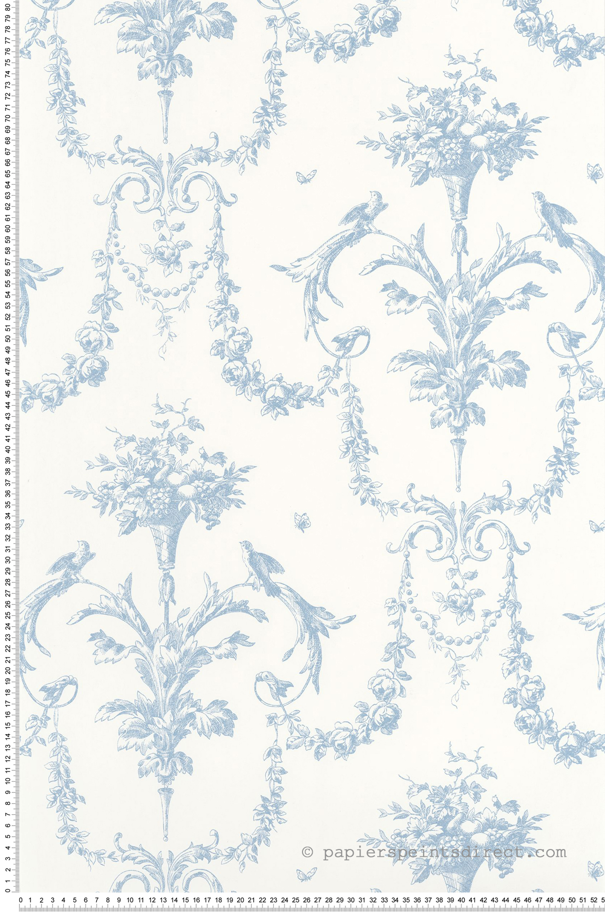 Papier peint Baroque et Oiseaux bleu porcelaine - Les Belles Toiles De Jouy de Casadéco AMBV | Réf. LBTJ87926716